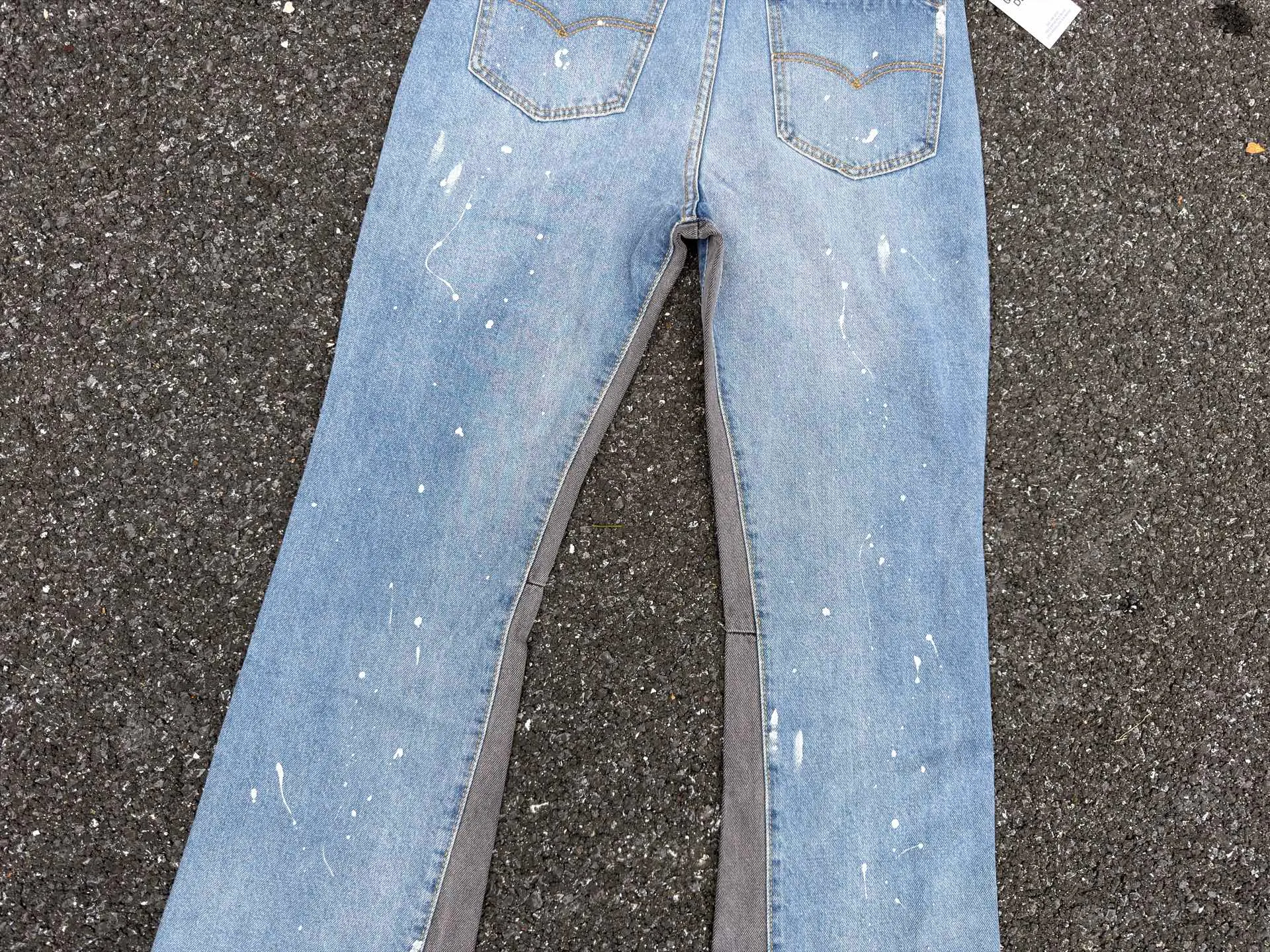 P240💰G01 GALLERY DEPT. Spliced ​​ink splash denim print logo bell bottoms washed jeans Color: black blue Code number: 28 30 32 34